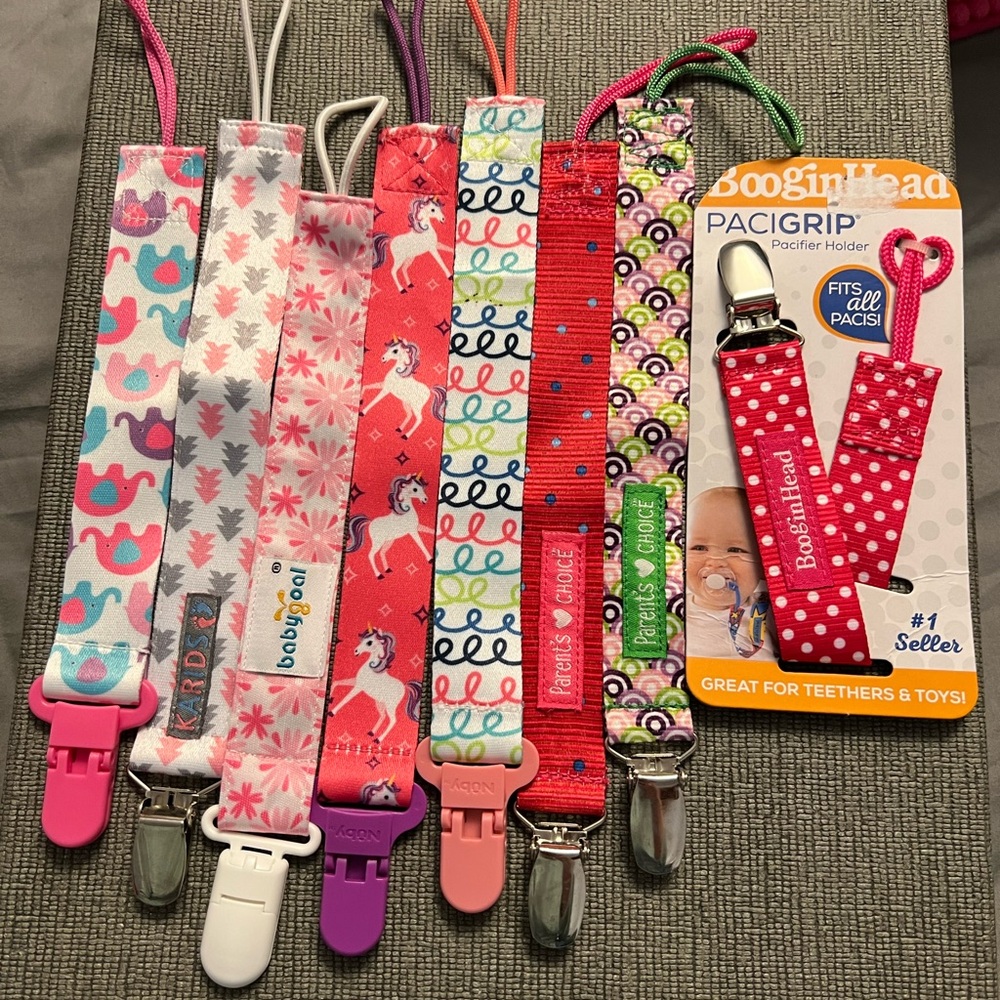 8 baby girl nwot pacifier toy clips various brands never used